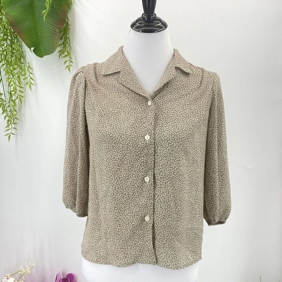 Vintage Liberty House Blouse 1980's Tan & White Floral - Picture 5 of 8